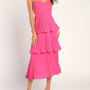 Lulu's Vibrant Pink Strapless Tiered Dress